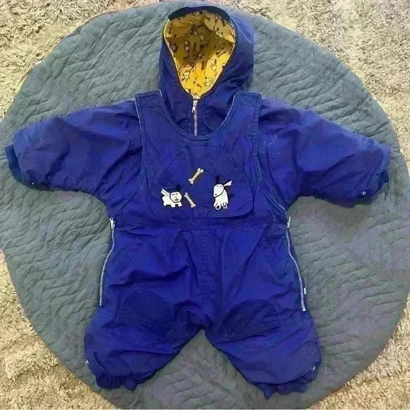 London fog vintage toddler snowsuit blue and yellow white dog pattern - Picture 4 of 6